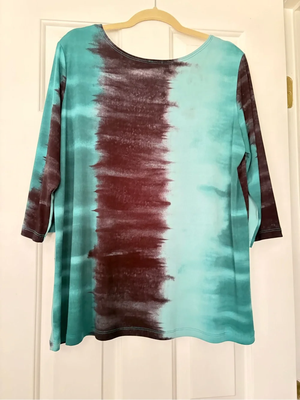 Clara Sun Woo Green, Teal & Black Tie-Dye Long Sleeve Scoop Neck Top